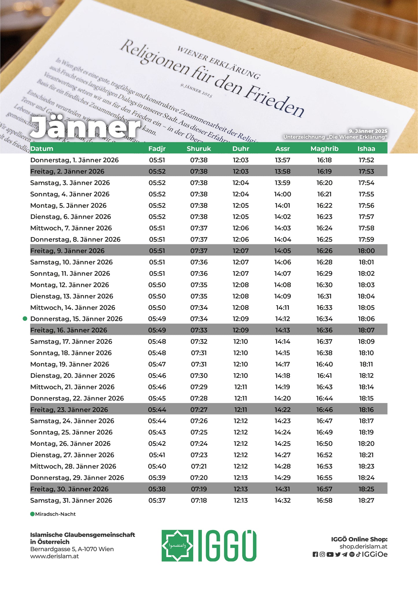 Gebetskalender 2026 - Wien (A4)